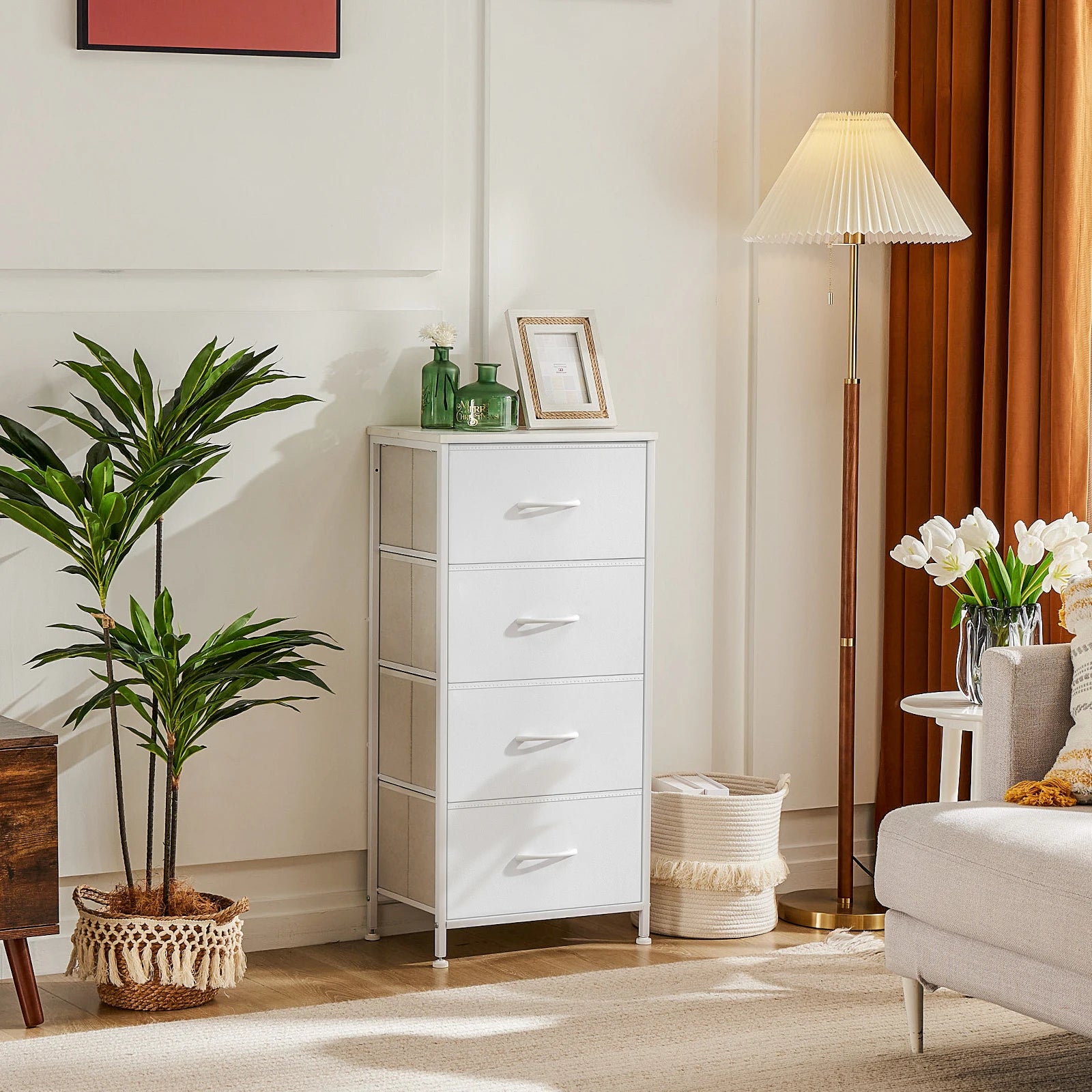 Dresser For Bedroom With 4 Fabric Drawers