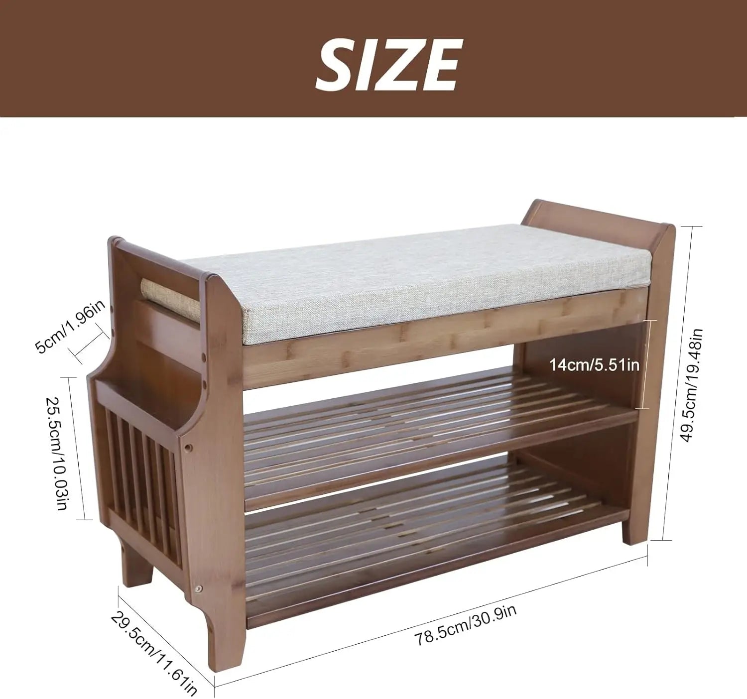 2Tier Shoe Rack Bench 31 Inch Entryway Bench with Storage Basket and Side Drawer Cushion Removable for Living Room Entrance Hall