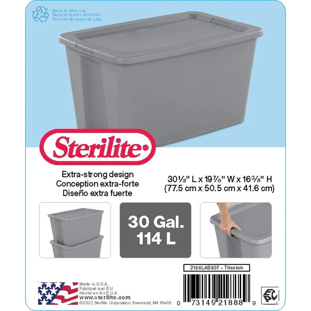 30 Gallon Storage Bin Stackable Container with Lid and Integrated Handles