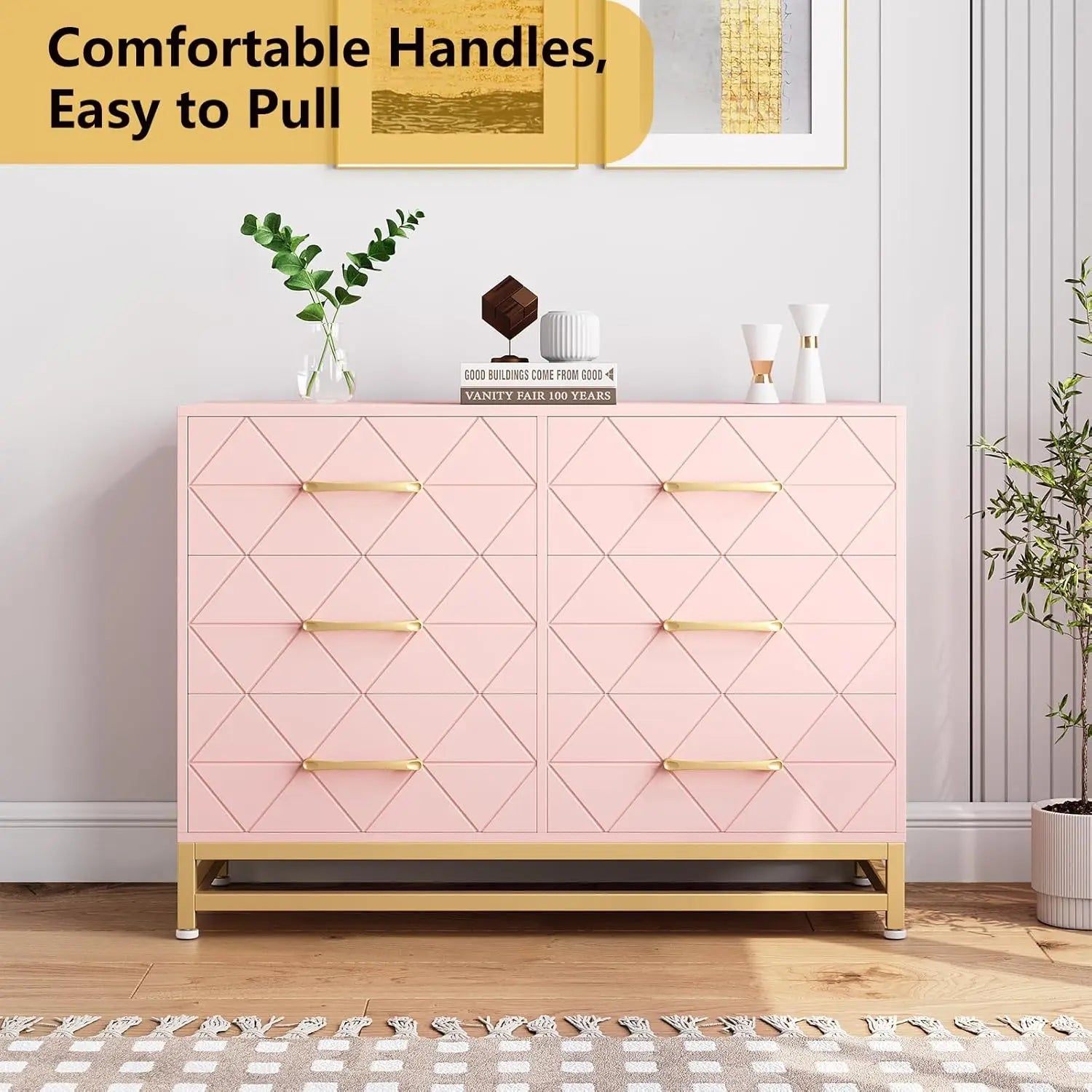 Modern Elegant 6 Drawer Dresser with Gold Handles