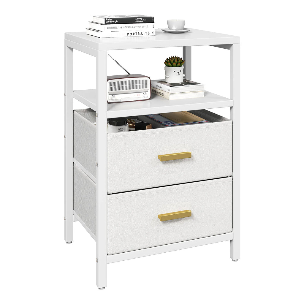 US Side Table Bedside End Table Particle Board Modern Nightstand with 2 Fabric Drawers for Bedroom Living Room White Nightstand
