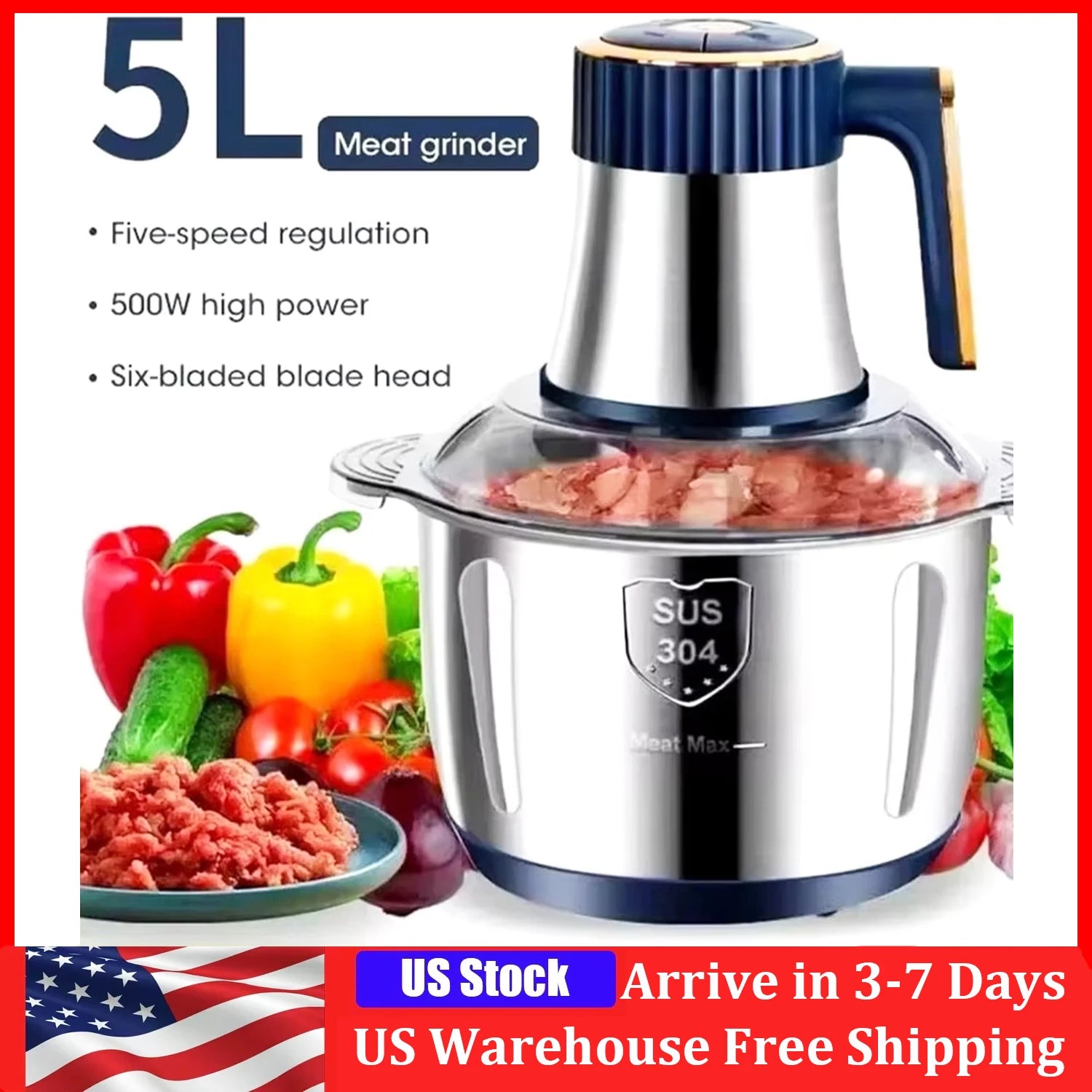 5L Electric Meat Grinders Vegetable Slicer Chopper