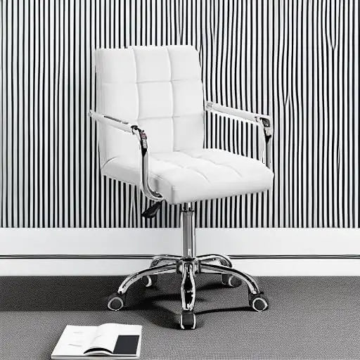 Modern Adjustable Office Chair with PU Leather, Swivel Base and Arms for Home Desk - White
