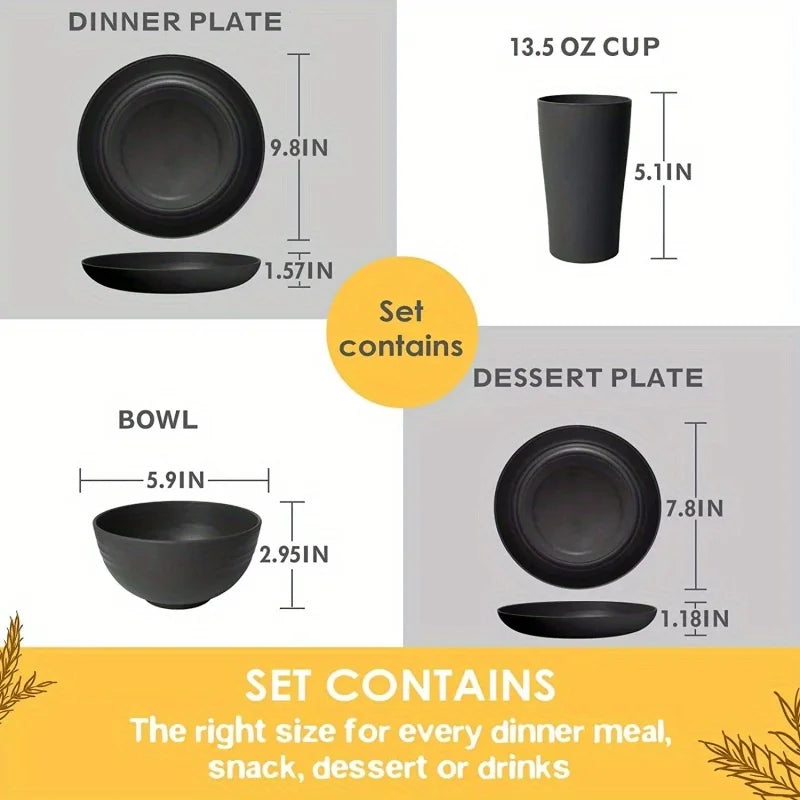 32Pcs,wheat straw tableware sets