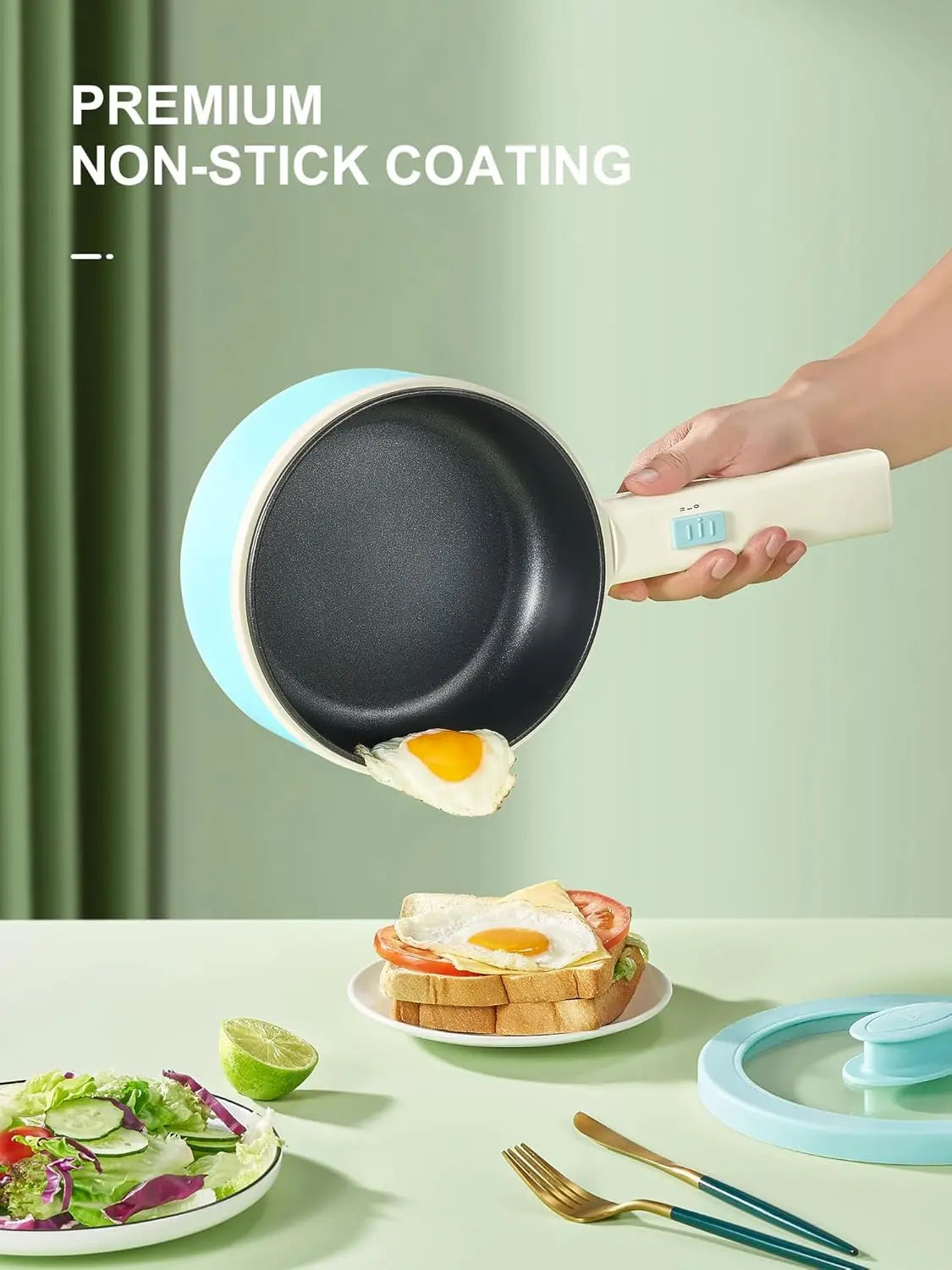 1.6L Electric Hot Pot with Steamer, Non-Stick Pan for Soup, Oatmeal - Portable