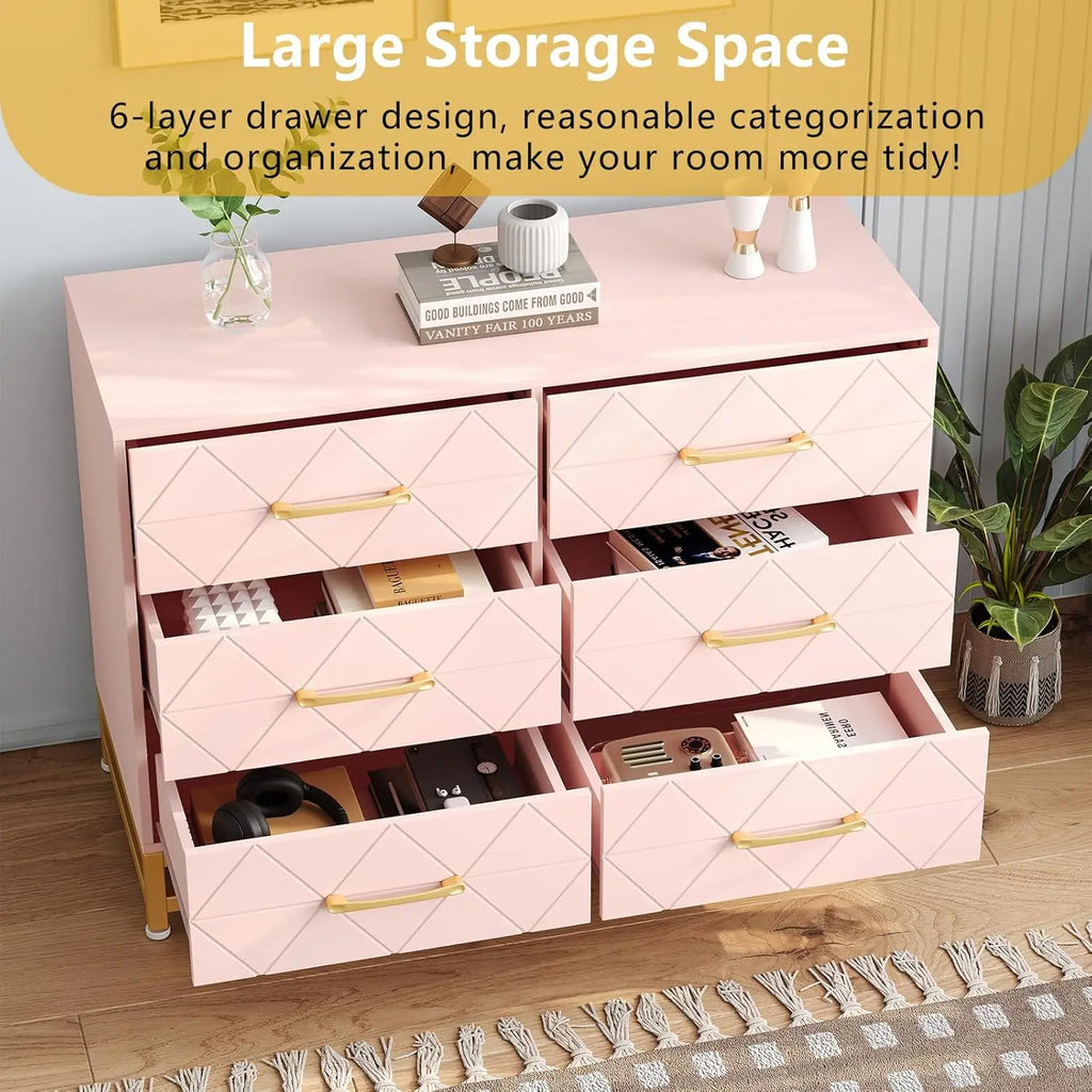Modern Elegant 6 Drawer Dresser with Gold Handles