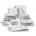 MALACASA FLORA 26-PIECE Nordic European Marble Gray Porcelain Tableware Set