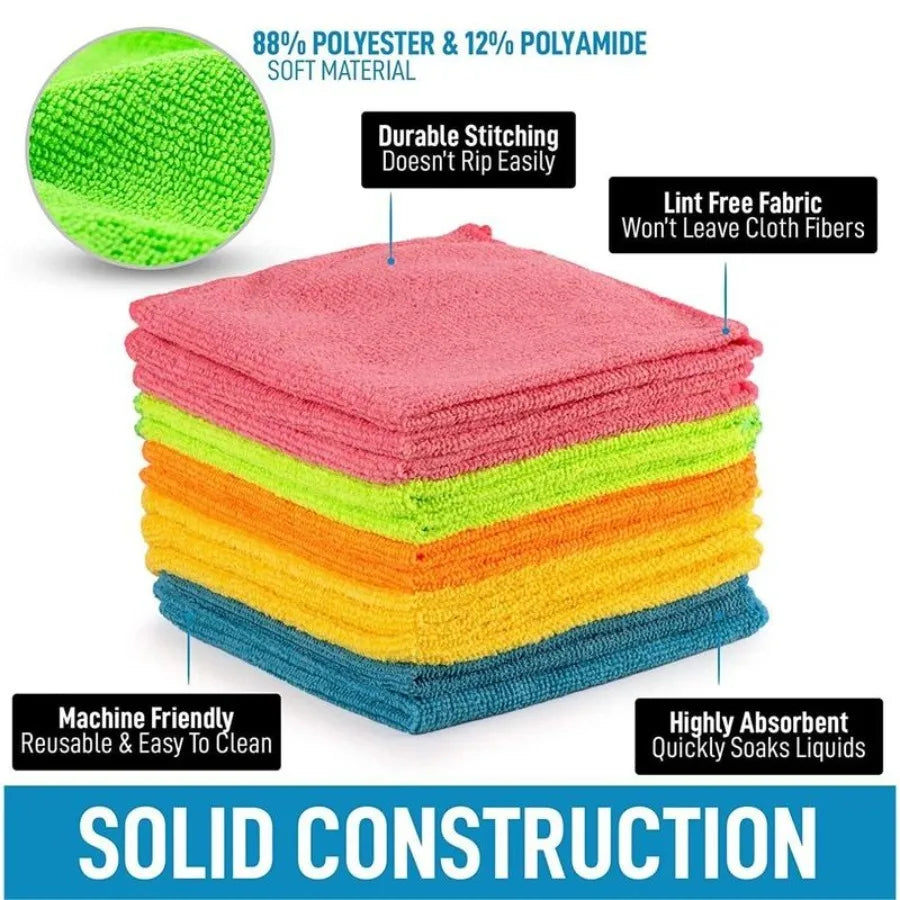 10-Pack Microfiber Cleaning Cloths, Highly Absorbent & Lint-Free for Kitchen Car Glass, Reusable & Machine Washable, Streak-Free