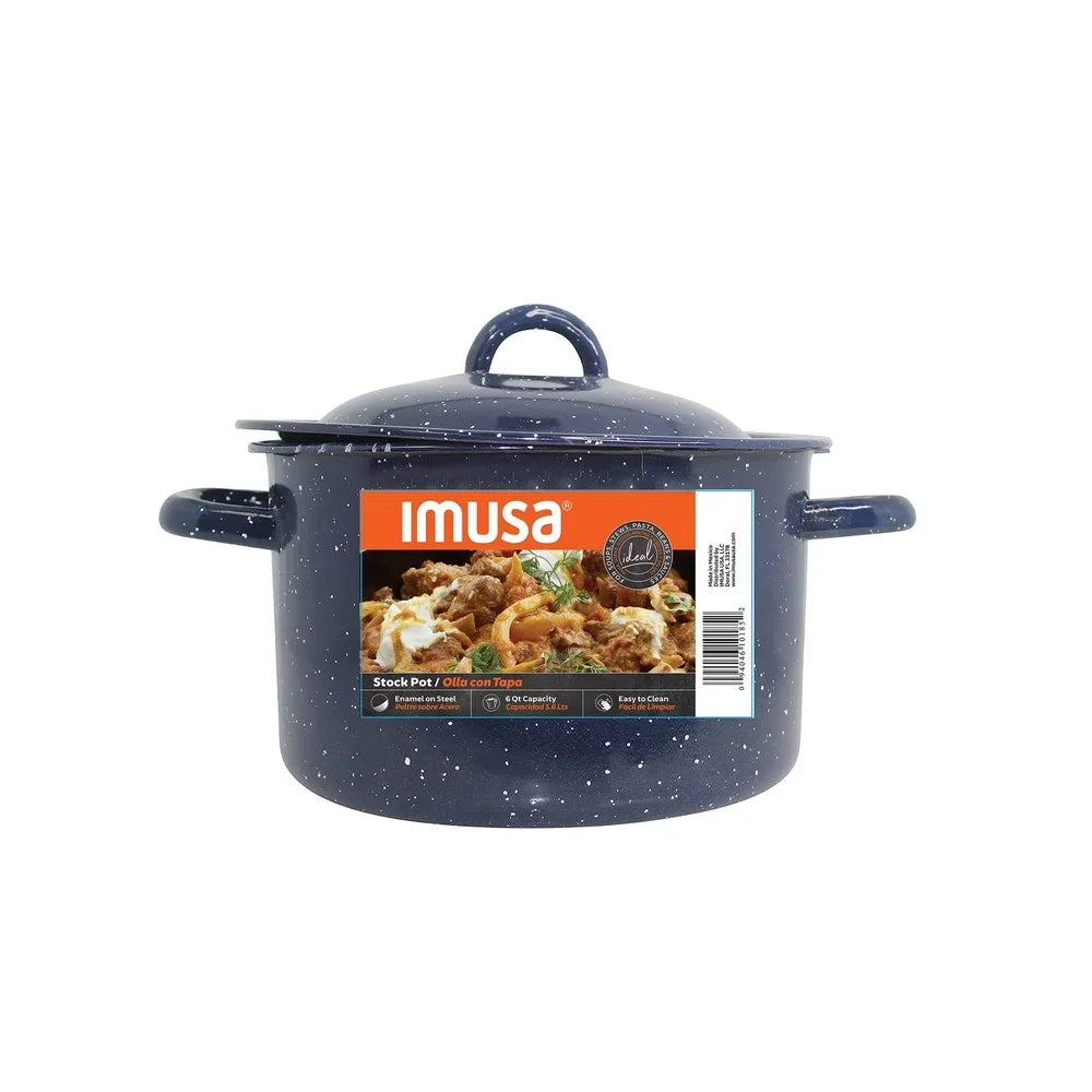 Enamel Stock Pot with Double Handles Oven Safe Durable Steel Soup Stews Cooking Pot