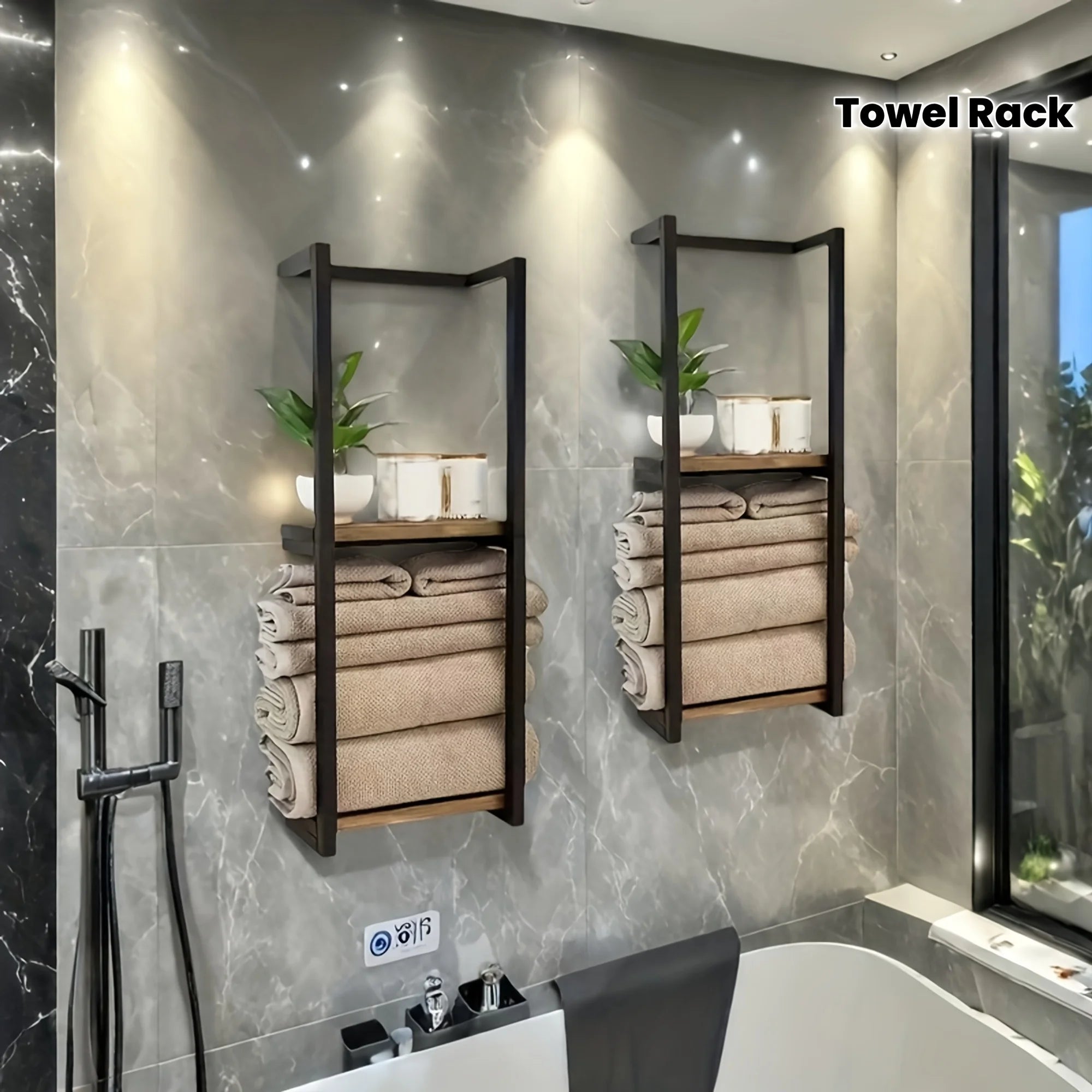 2-layer carbon steel wall-mounted towel rack, French country style