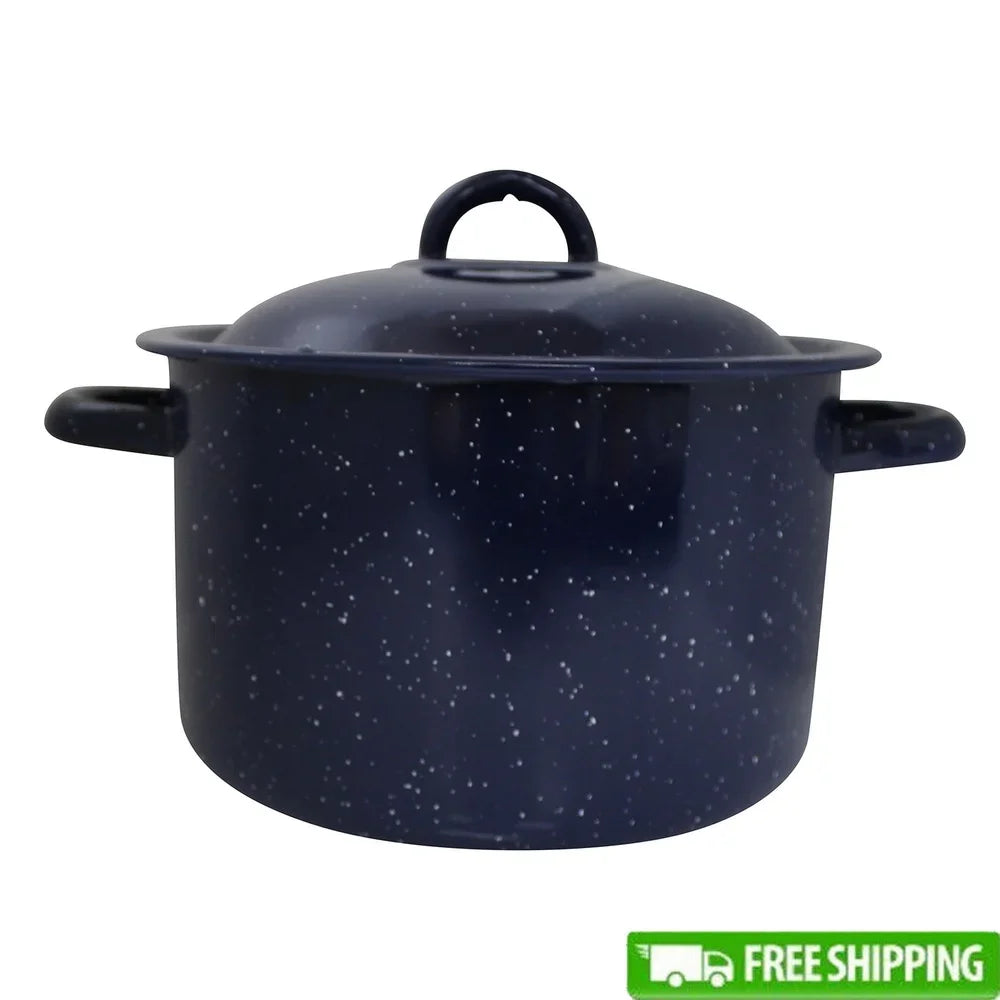 Enamel Stock Pot with Double Handles Oven Safe Durable Steel Soup Stews Cooking Pot