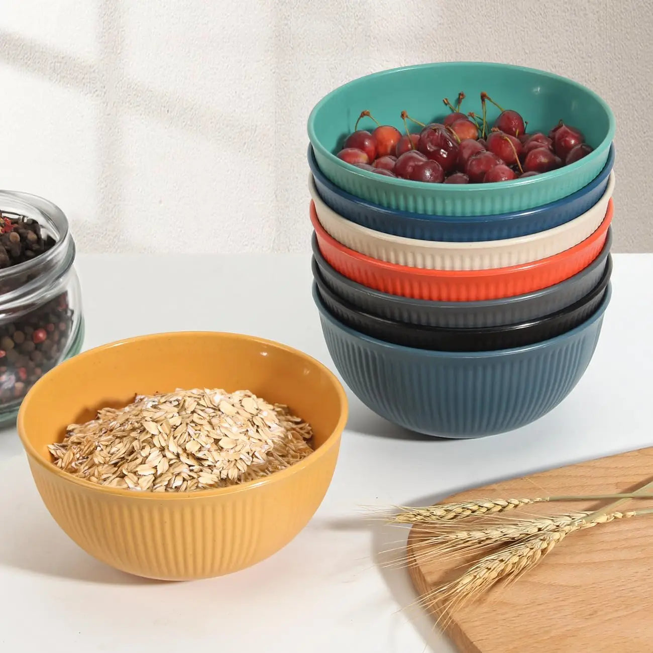 56-Piece Unbreakable Wheat Straw Dinnerware Set, Dishwasher & Microwave Safe for Apartment Essentials and Outdoor Camping