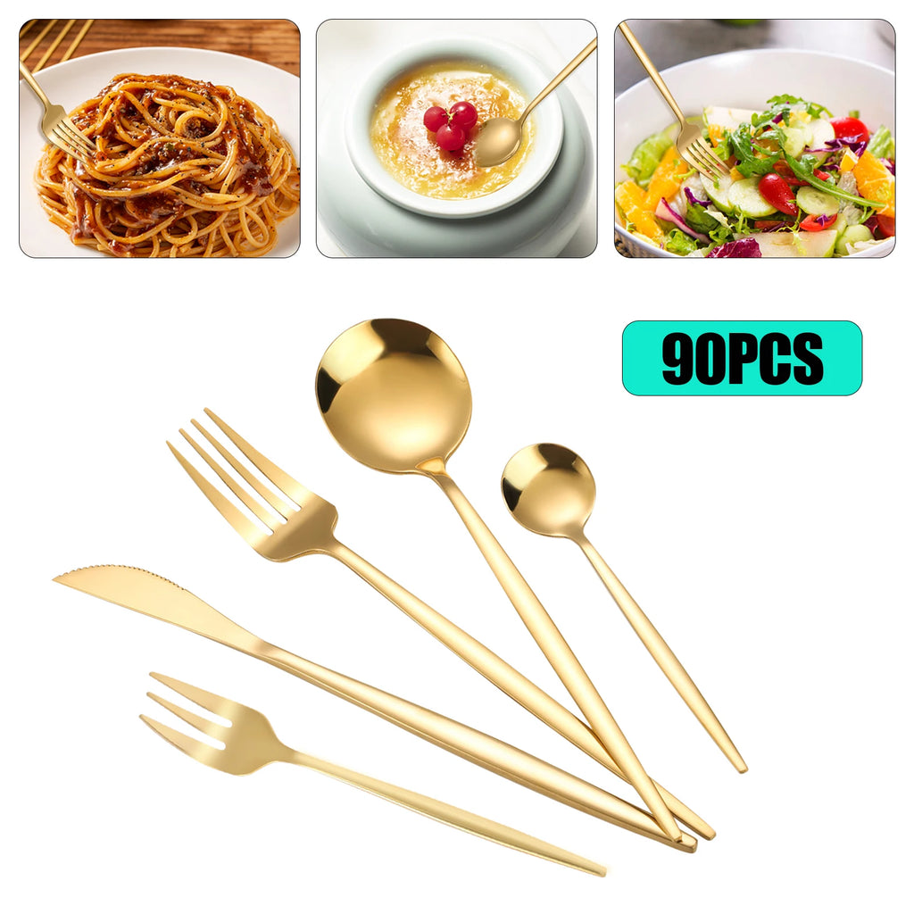 90Pcs Gold Stainless Steel Silverware - Heavy Duty Cutlery, 420 Stainless Steel