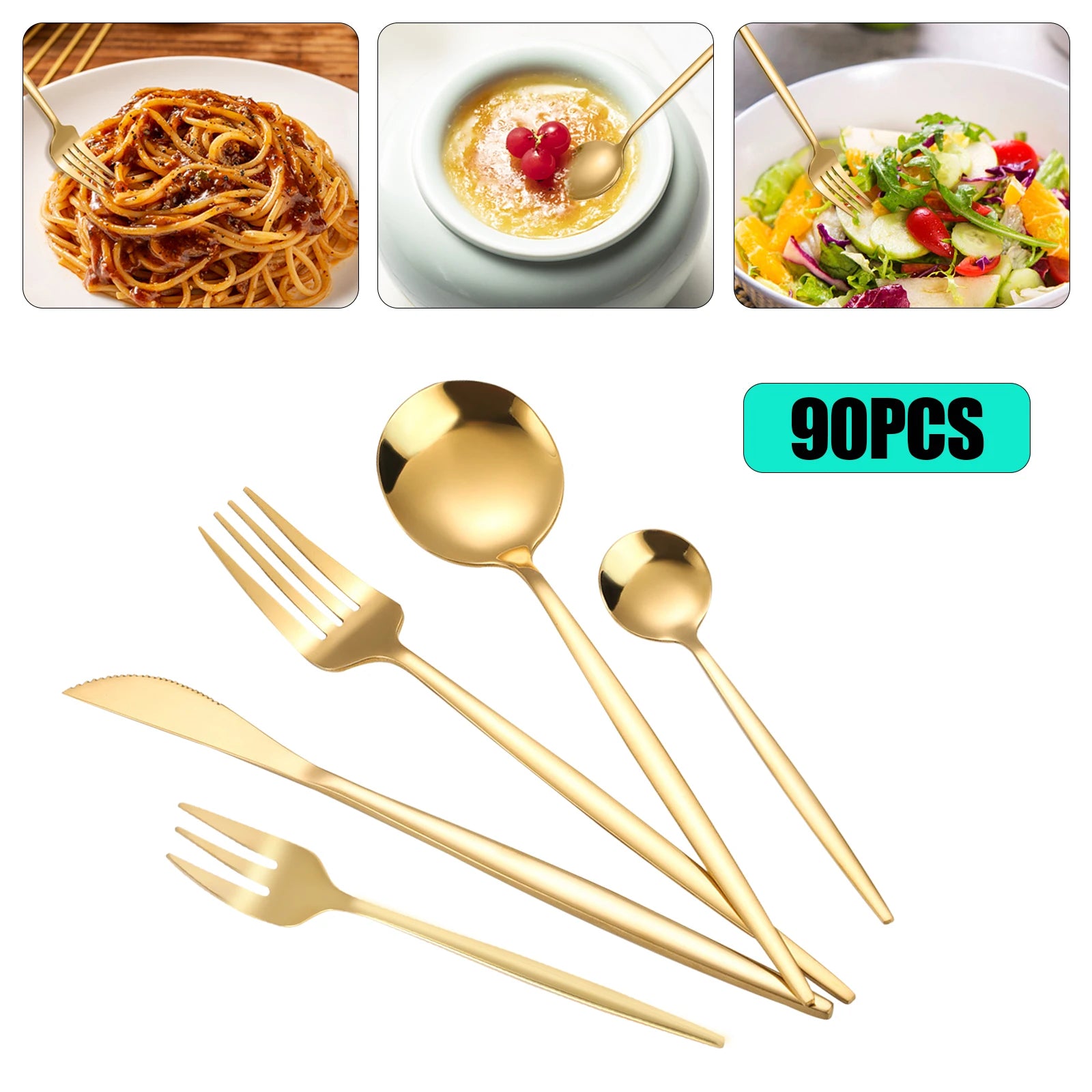 90Pcs Gold Stainless Steel Silverware - Heavy Duty Cutlery, 420 Stainless Steel