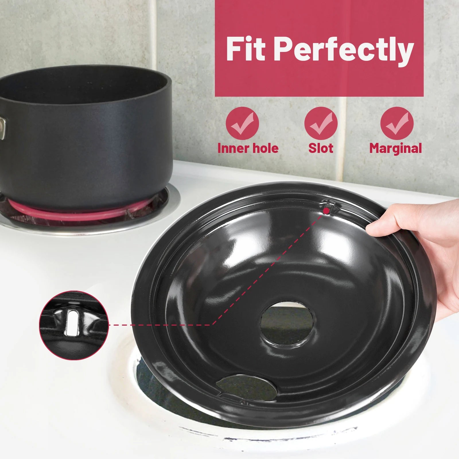 4 Pack Black Cooktop Drip Pans, Compatible with GE Hotpoint Stove
