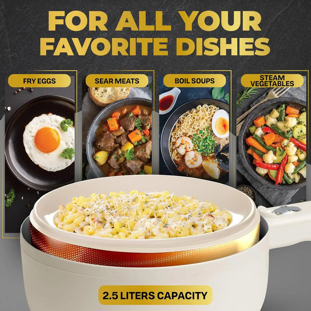 2.5L Electric Hot Pot with Lid & Steamer, Ceramic Cooker