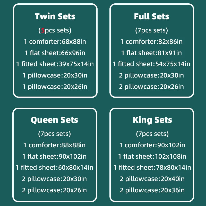 5pcs/7pcs Twin Full Queen King Bedding Sets Home Decor Comforter Flat Sheet Fitted