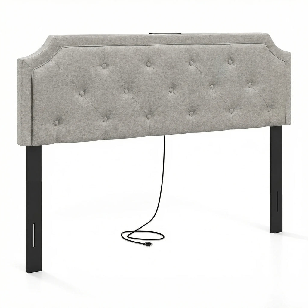 Headboard for Queen & Full Size Bed, Tufted Upholstered Head Board w/ 2 AC Outlets