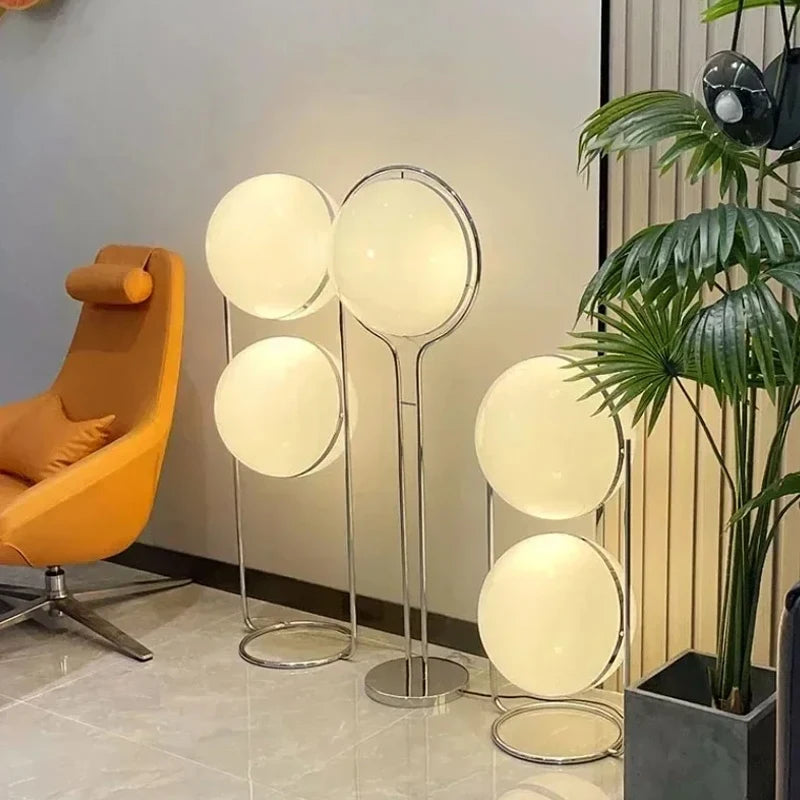 Chrome Metal Floor Lamp White Yellow Acrylic Ball Standing Lamp Living Room