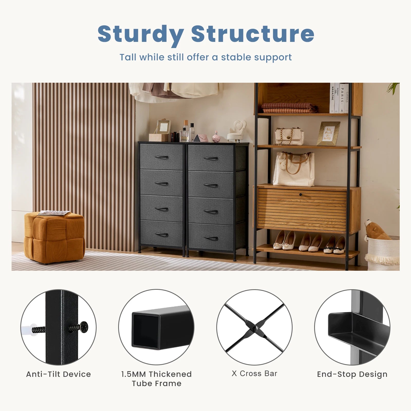 Dresser For Bedroom With 4 Fabric Drawers