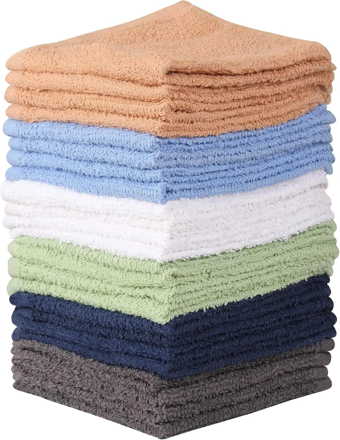 24-Pack 100% Cotton Wash Cloths, Super Absorbent & Soft Flannel Face Towels for Multi-Purpose Use