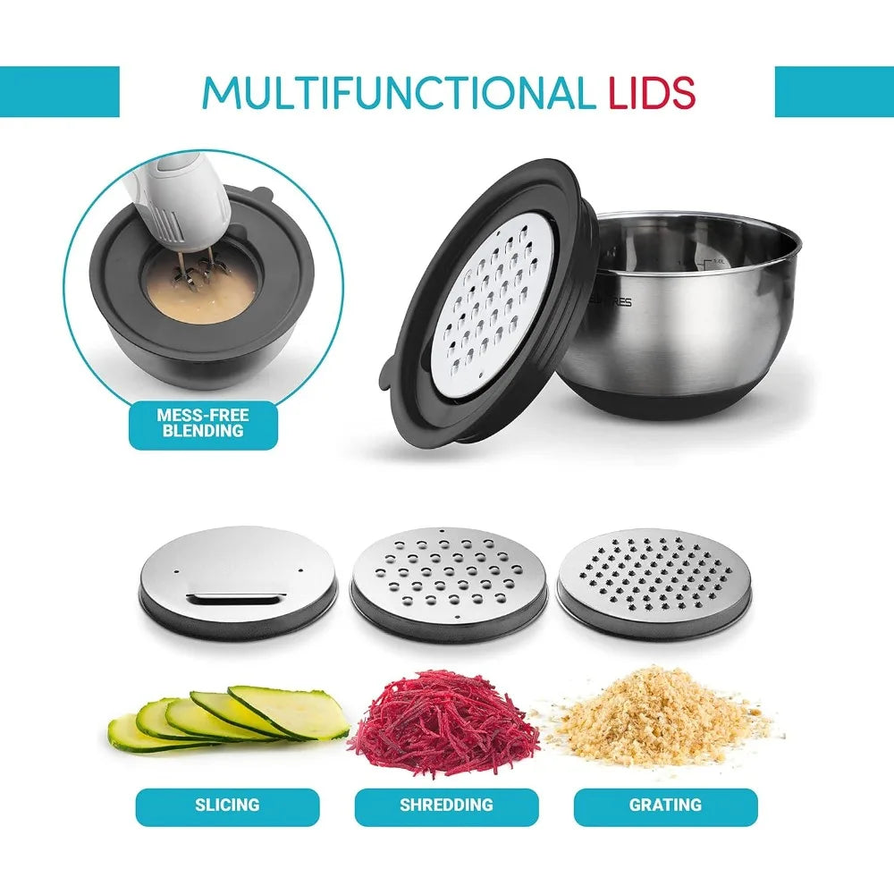 8-piece stainless steel nesting mixing bowl set with sealing lid