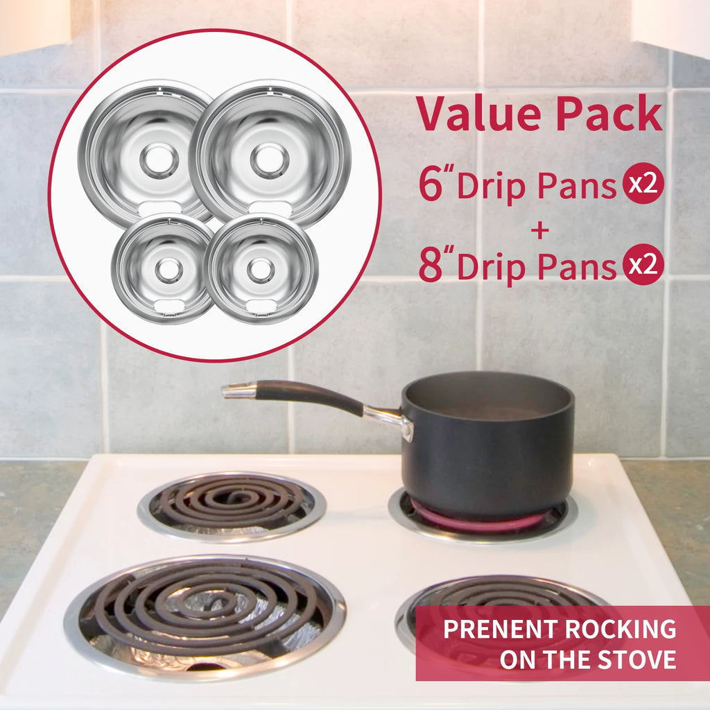 Stove Burner Drip Pans for Electric Stove Top-Compatible with Whirlpool Electric Range