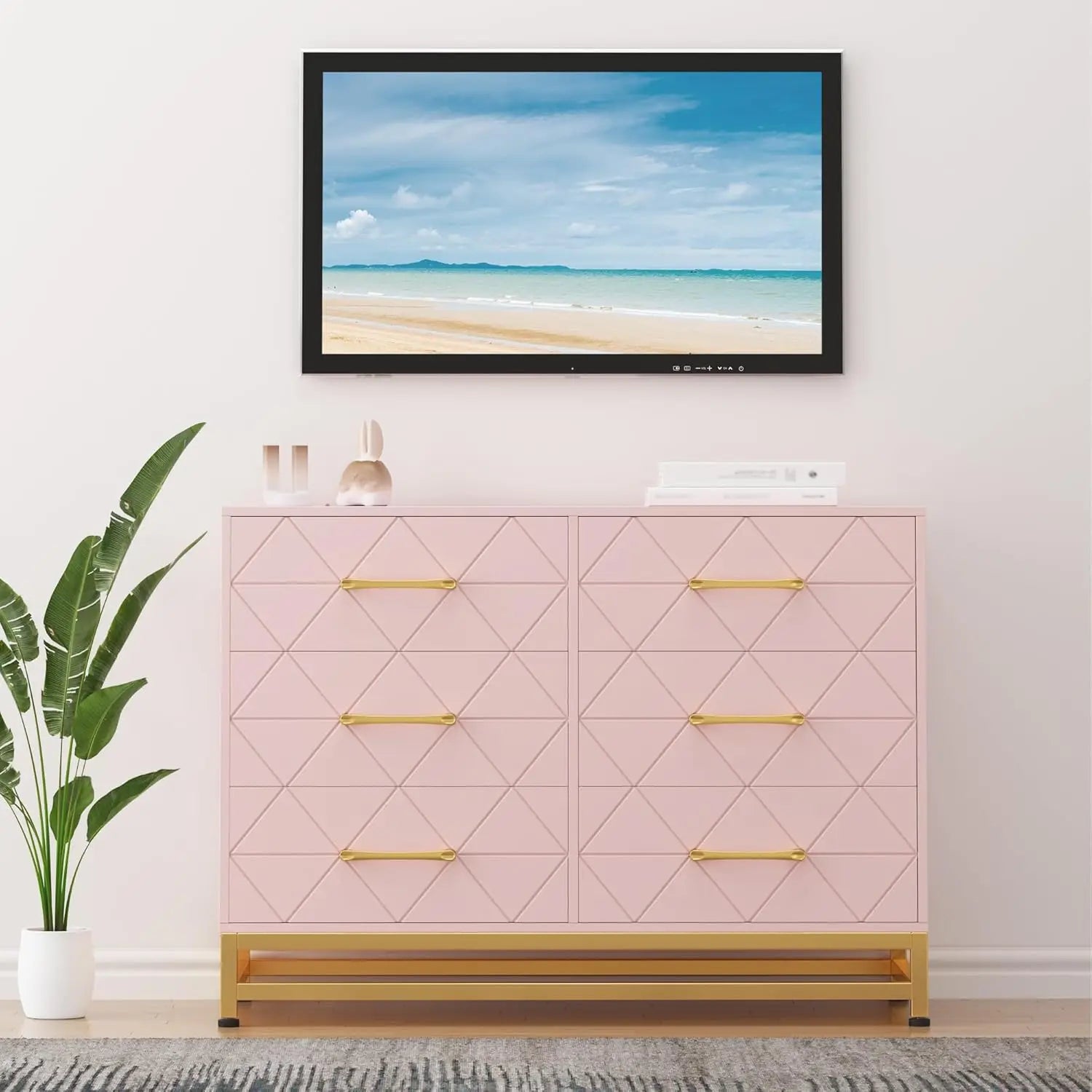 Modern Elegant 6 Drawer Dresser with Gold Handles