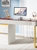 Computer Desk with 4 Drawers,  Modern Home Office Desk with Glass Top