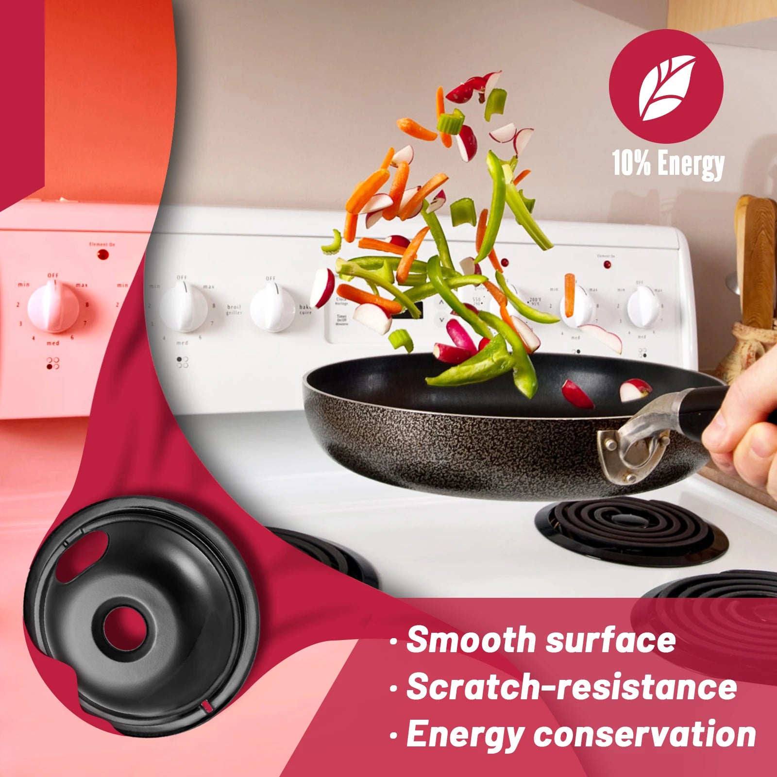 4 Pack Black Cooktop Drip Pans, Compatible with GE Hotpoint Stove
