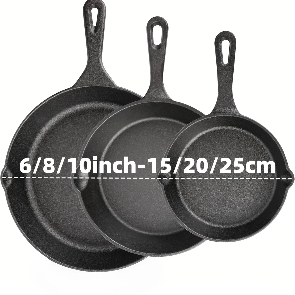 3-Piece Cast Iron Skillet Set (6/8/10 Inch) - Pre-Seasoned, Non-Stick