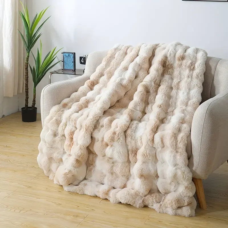 Soft, Warm, 1pc Cozy Faux Rabbit Fleece Blanket