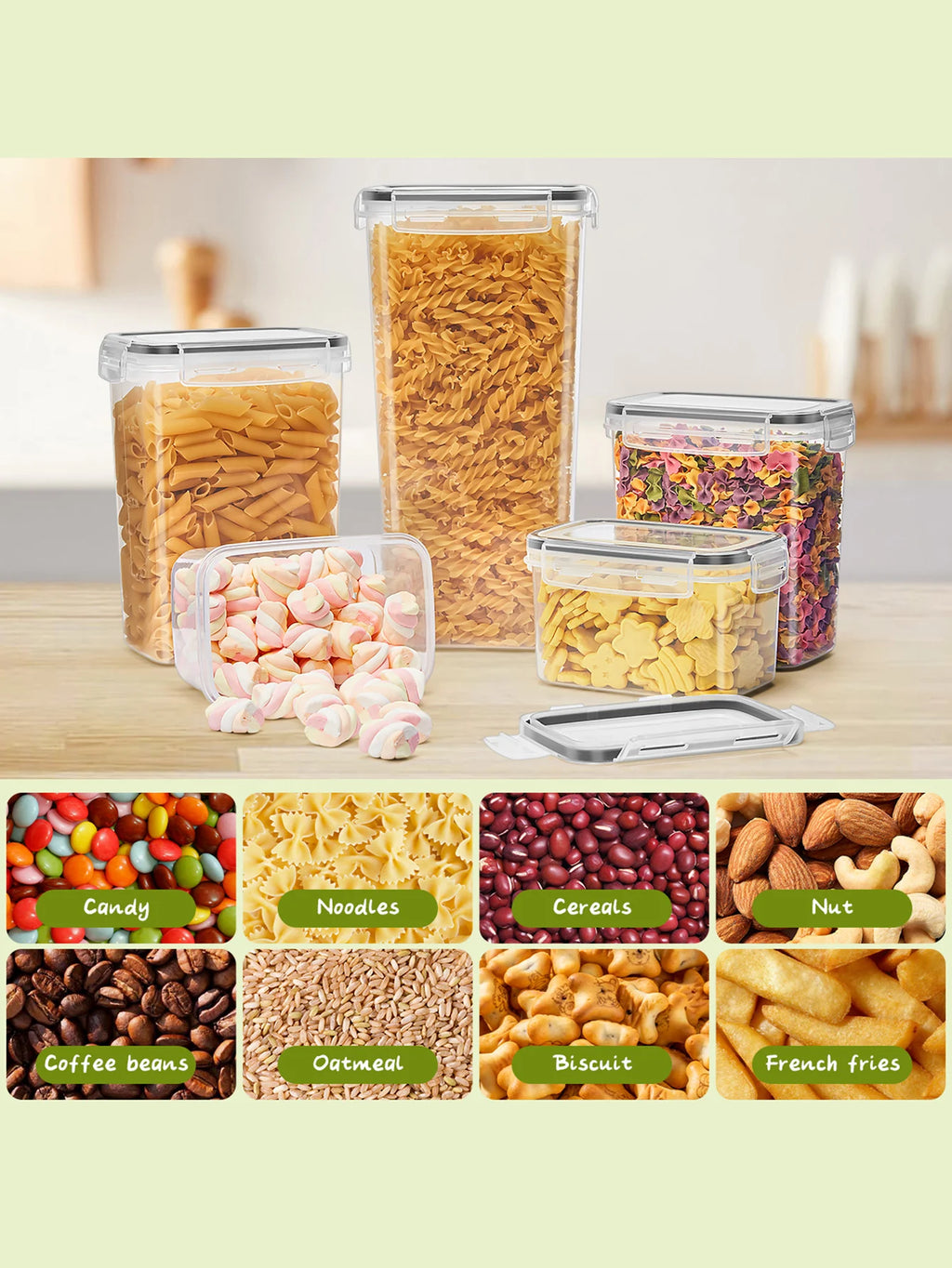 Sealed pasta boxes and storage boxes with LIDS, labels and markings