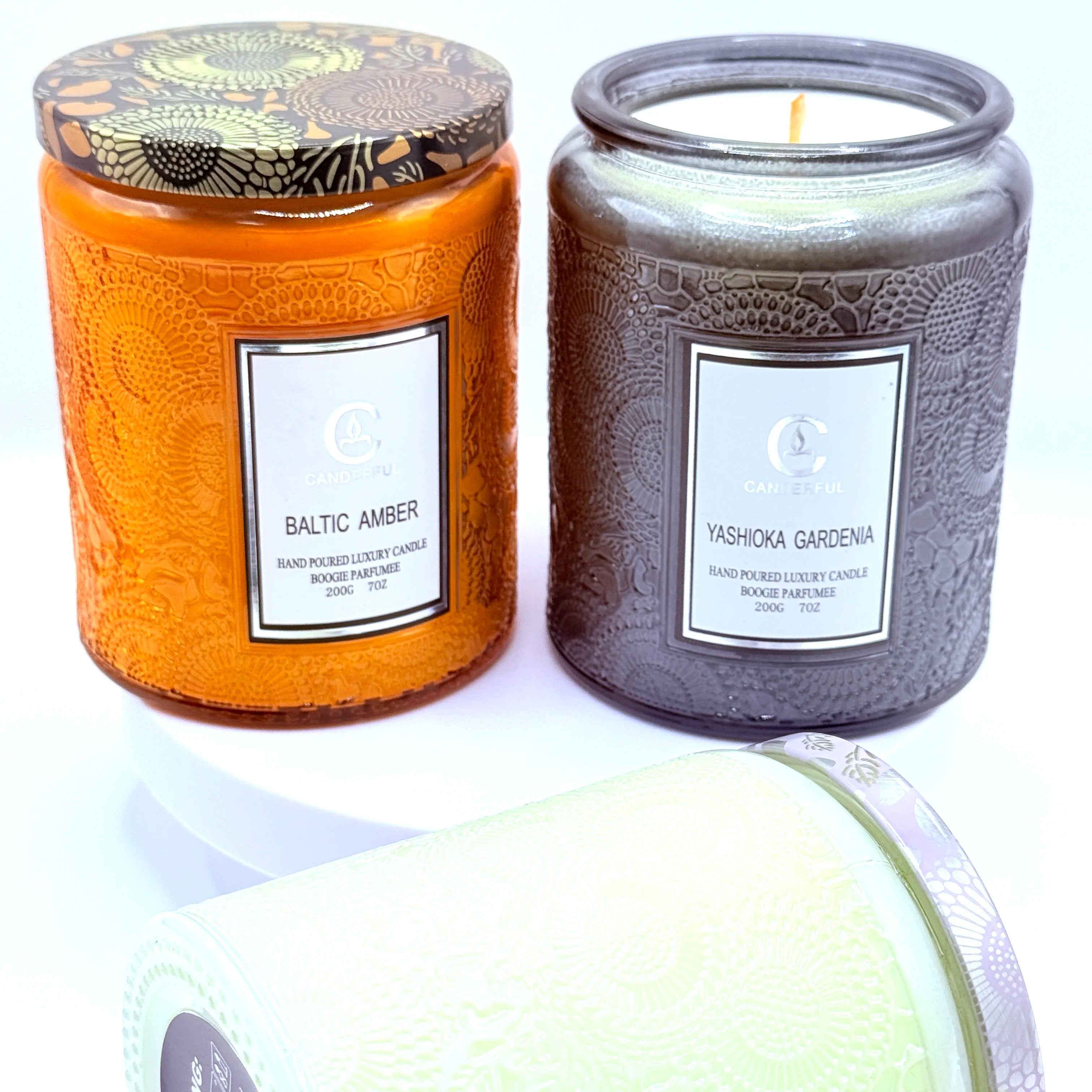 Embossed Glass Scented Candle Soy Wax Aromatherapy Candle | 5 Scents | 40 Hour Long Burn |