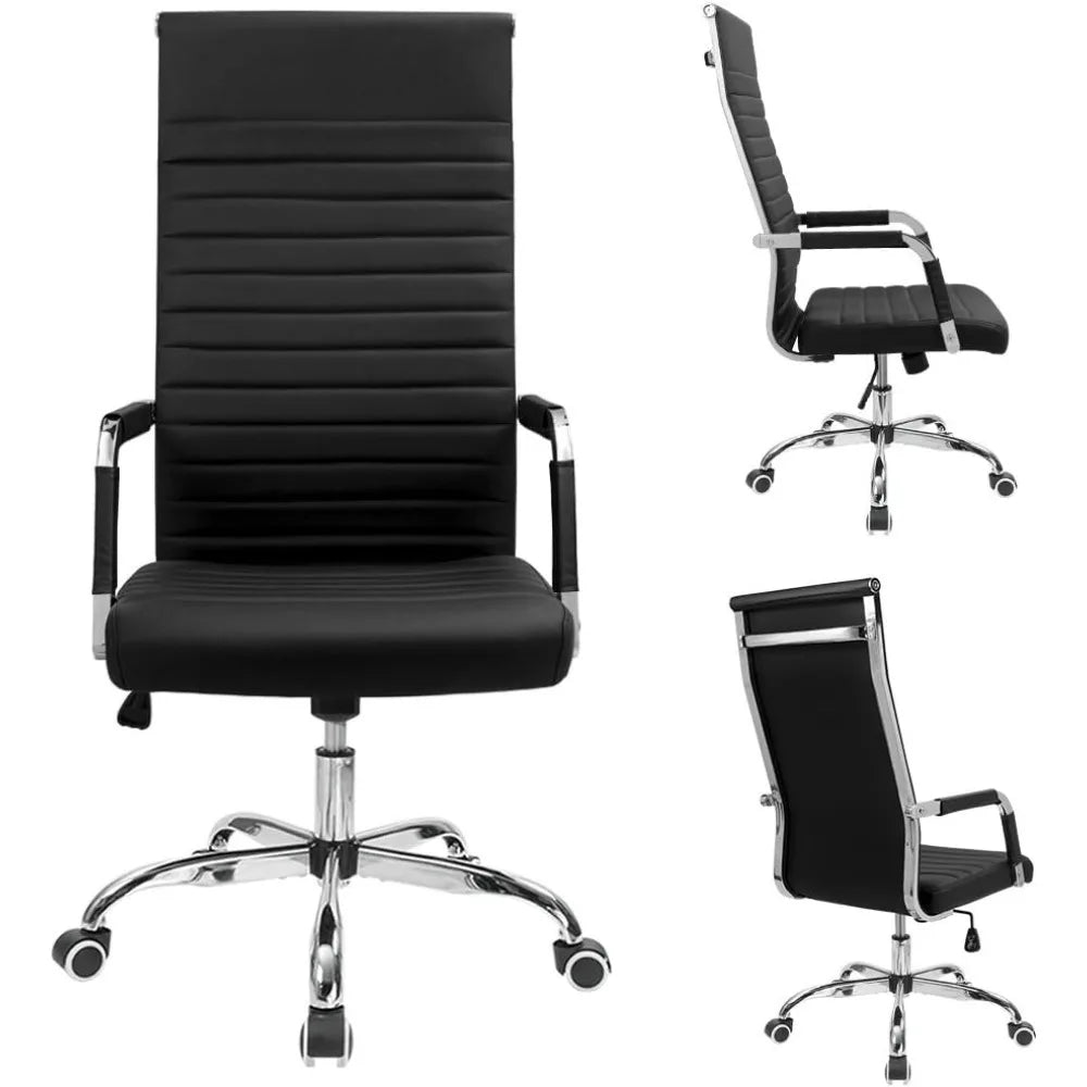 Ribbed Office Chair High Back PU Leather Executive Conference Chair