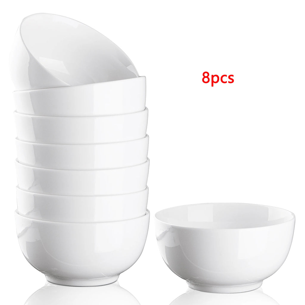 10 Ounce Porcelain Bowls Set 8 Pack Premium White Ceramic Bowls