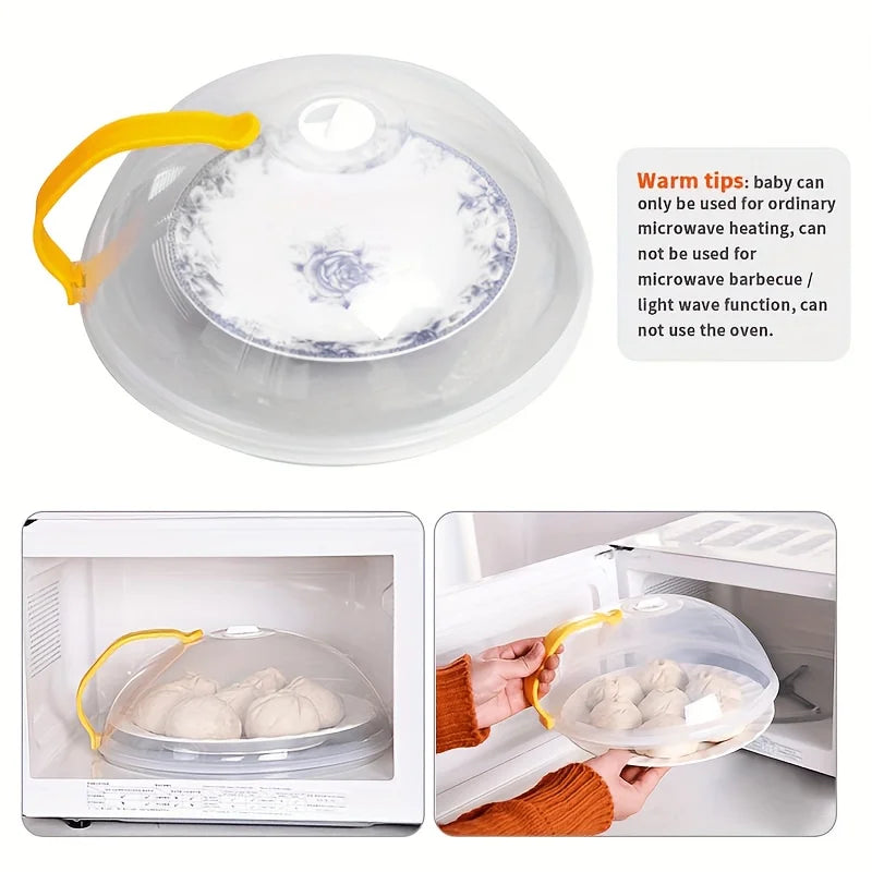 1pc Microwave Food Cover - Splash Proof With Steam Vents & Handle Easy Grip