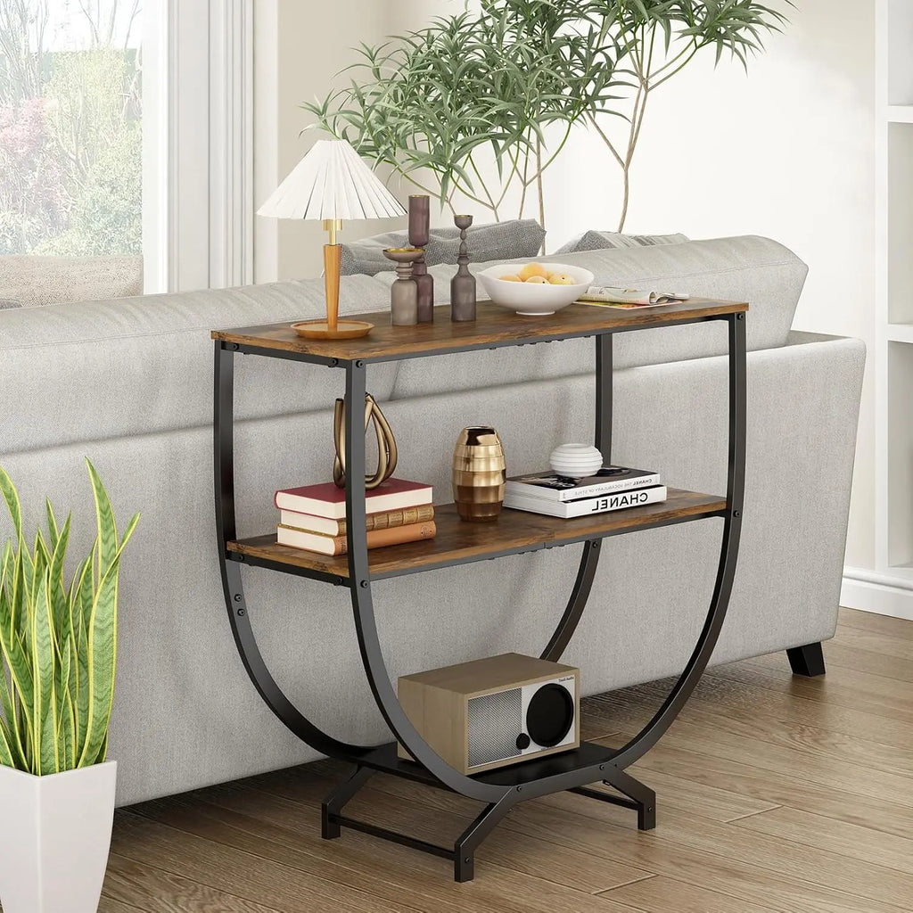 3-Tier Industrial Console Table with Storage, 30" Height Entryway Sofa Table