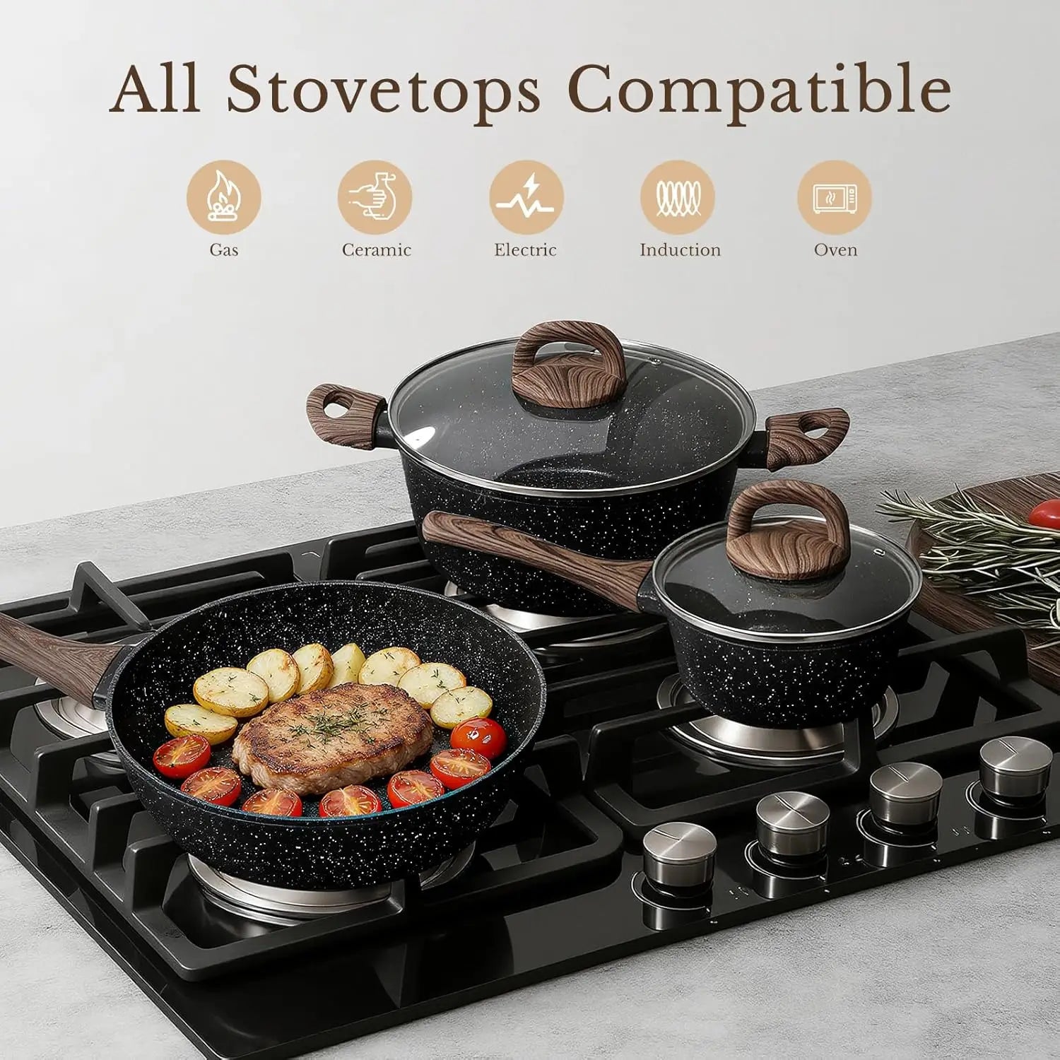 25-Piece Nonstick Ceramic Cookware Set, Healthy & Induction Compatible,