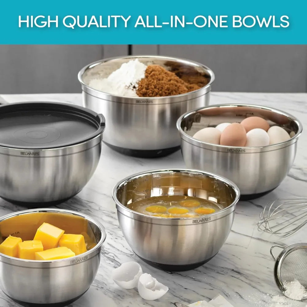 8-piece stainless steel nesting mixing bowl set with sealing lid
