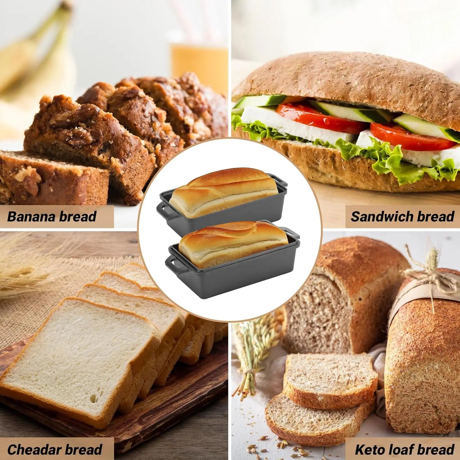 9x5 Inch Cast Iron Loaf Pan with Lid for Even Baking of Bread, Cake, and Meatloaf - 2-Piece Set