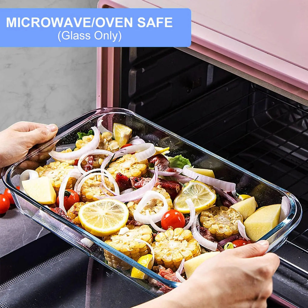 8-Piece Glass Baking Dish Set with Lids, Rectangular Pans for Lasagna