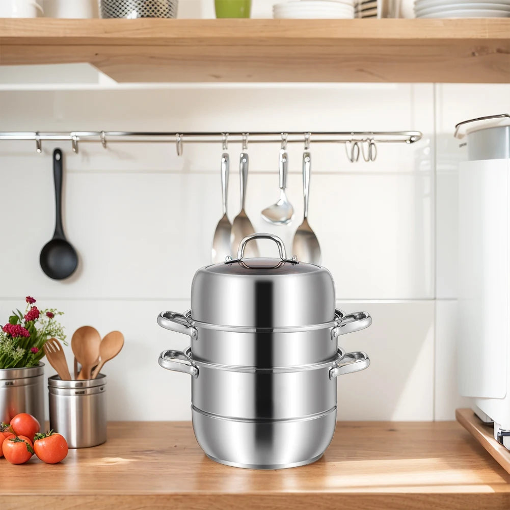 11inch 3 Tier Stainless Steel with Lid & Handle Steamer Pot Thick Food Steamer