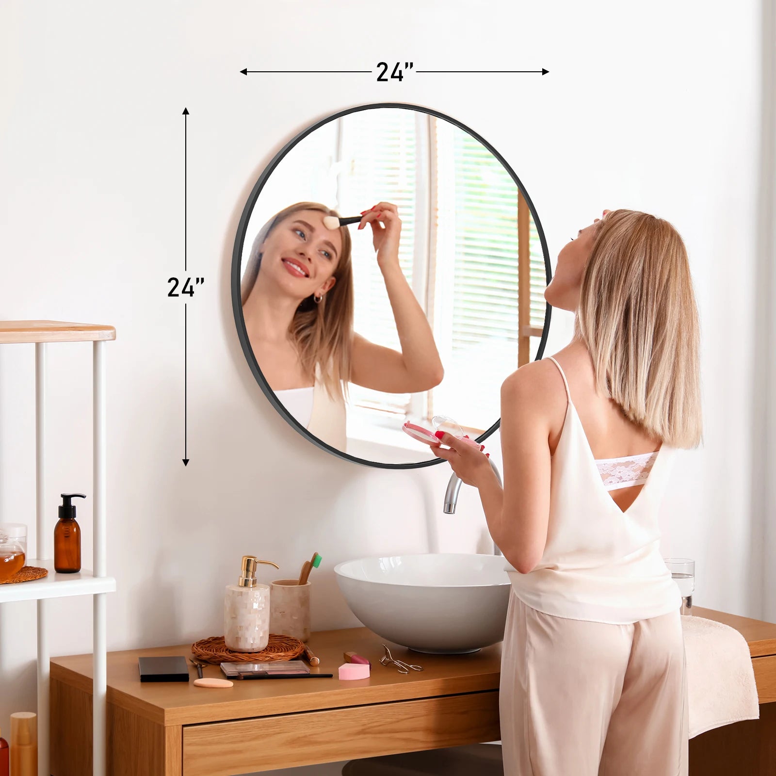 Large Gold Round Vanity Framed Mirror for Wall Matte Metal Framed 30 Inch