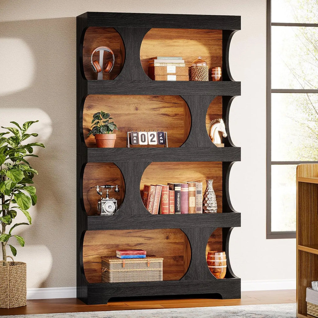 Modern Asymmetrical Bookshelf,Freestanding Display Shelf with Classic Shape,Large Library BookShelf for Living Room, Home Office