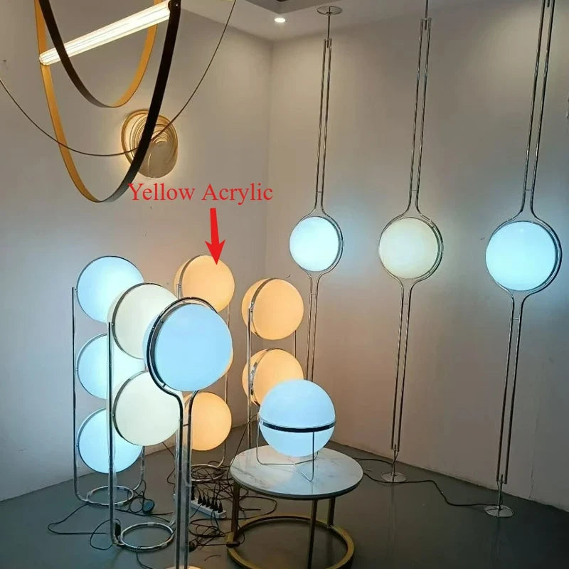 Chrome Metal Floor Lamp White Yellow Acrylic Ball Standing Lamp Living Room