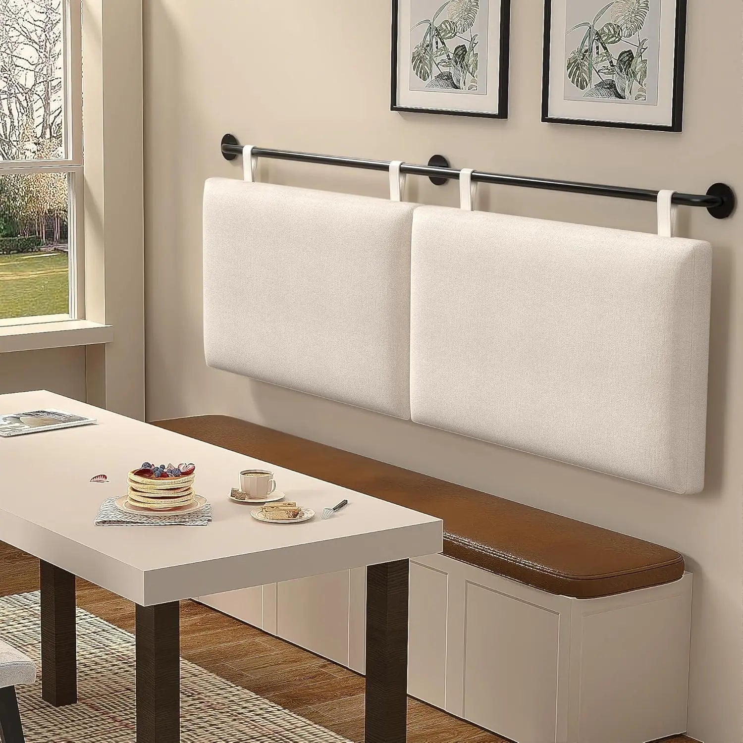 Wall Mounted Upholstered Headboard with Linen Fabric, Beige King Size for Bedroom Decor
