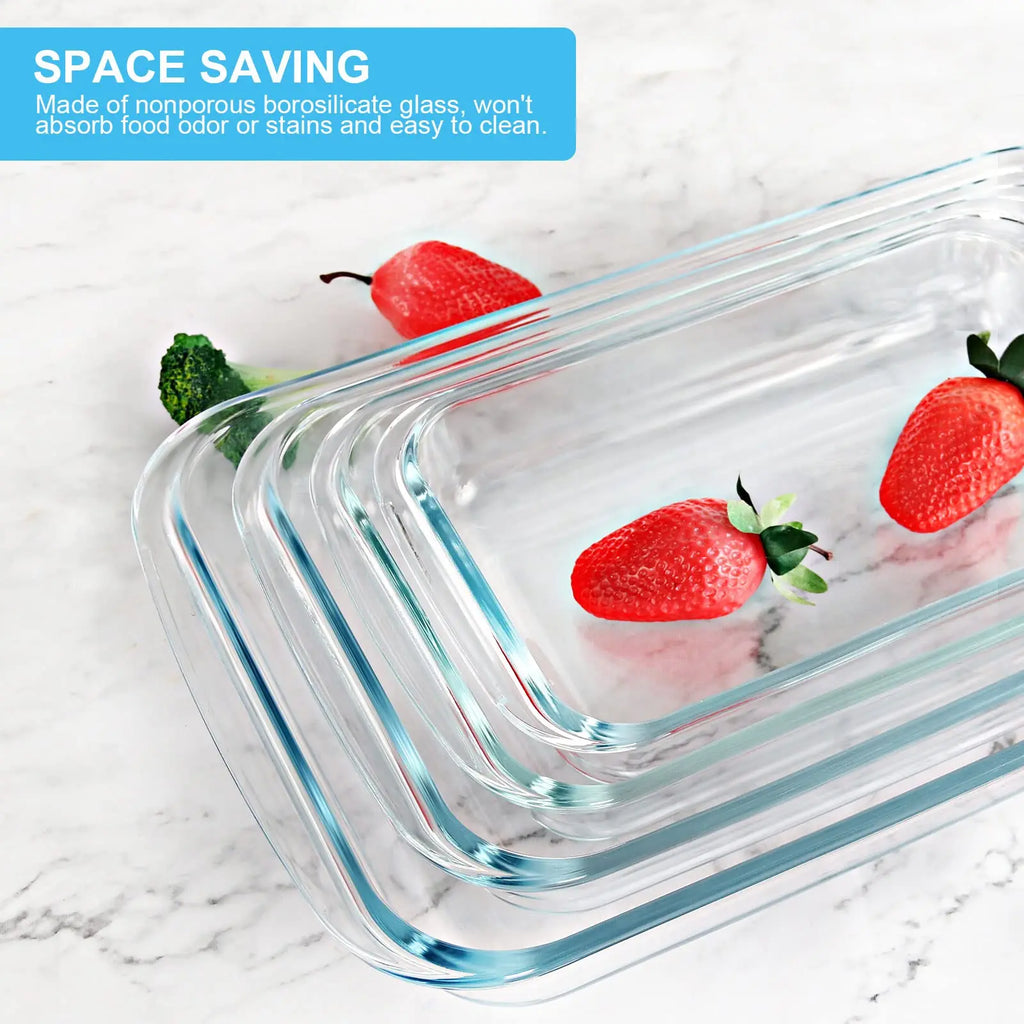 8-Piece Glass Baking Dish Set with Lids, Rectangular Pans for Lasagna