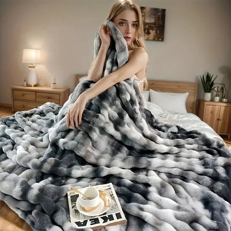 Soft, Warm, 1pc Cozy Faux Rabbit Fleece Blanket