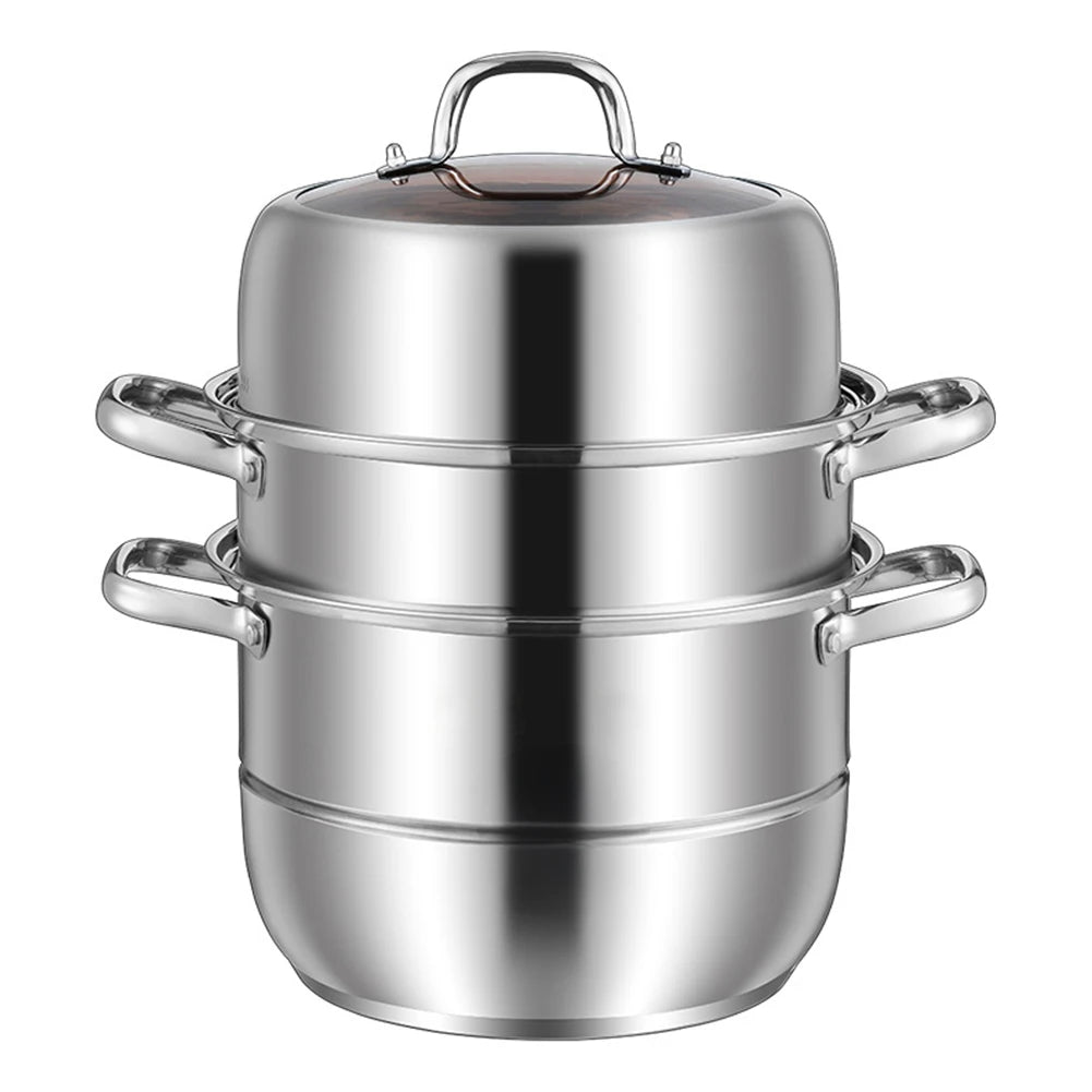 11inch 3 Tier Stainless Steel with Lid & Handle Steamer Pot Thick Food Steamer
